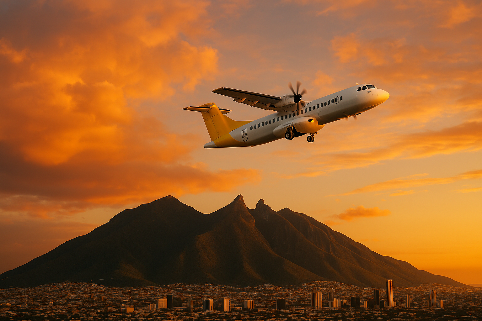 Avión Aerus sobre Cerro de la Silla al atardecer
